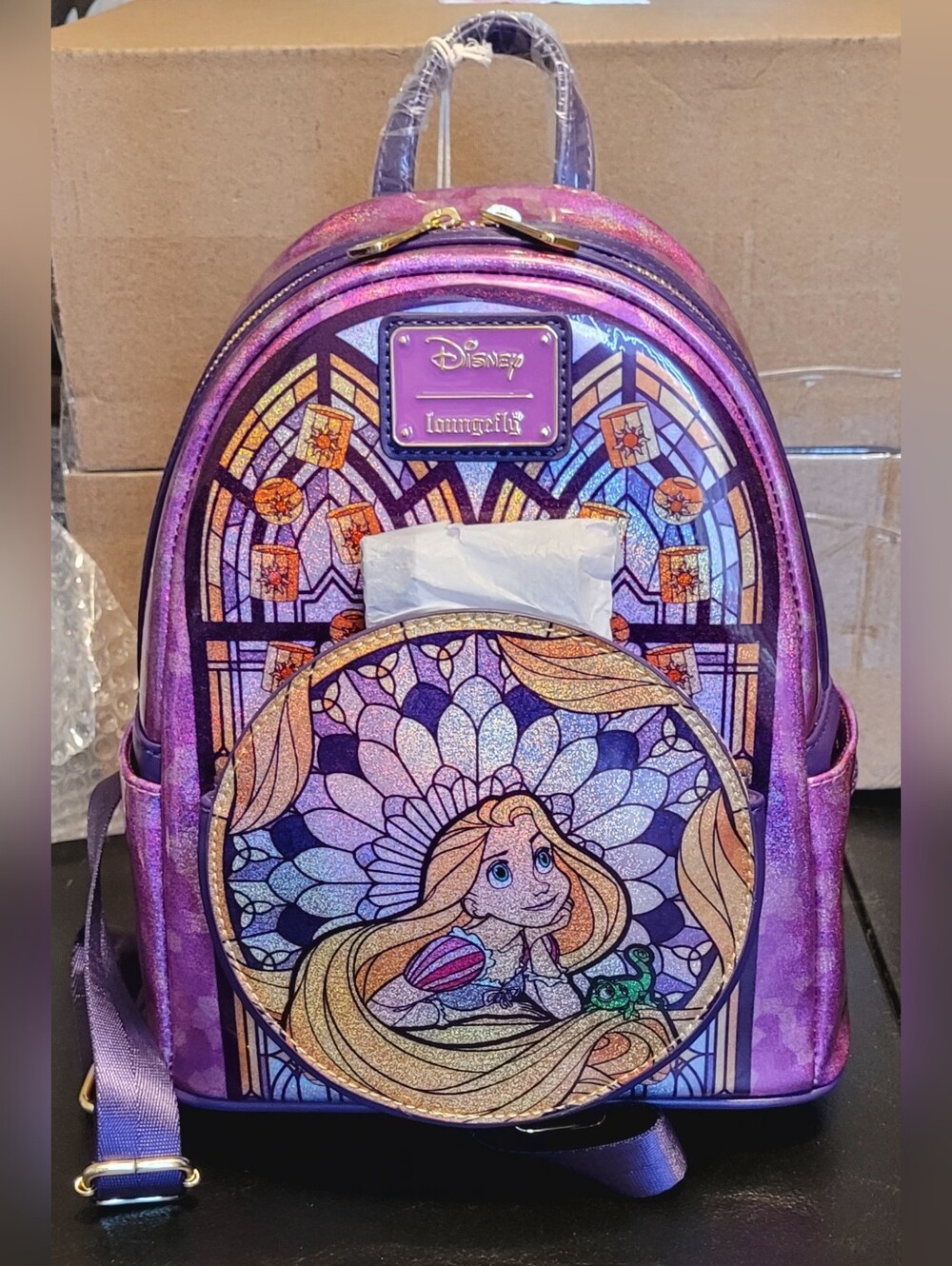 NWT Loungefly Stained Glass Rapunzel Mini Backpack and Matching ears Bundle